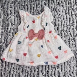 SHEIN Baby Girl Heart Print Ruffle Trim Bow Front Dress 3/6 M